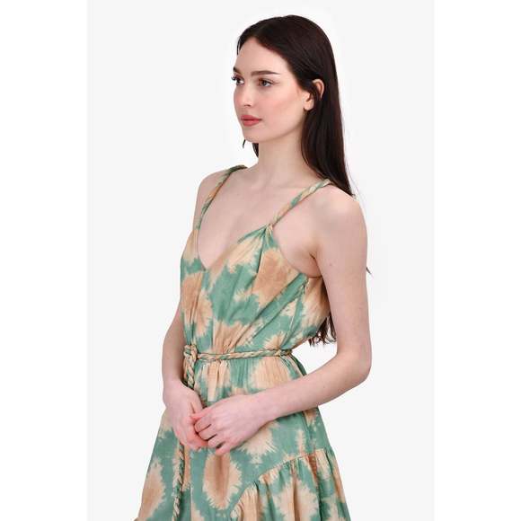 Ulla Johnson Beige/Green Tie Dye Midi Dress Size 12 - Picture 3 of 3